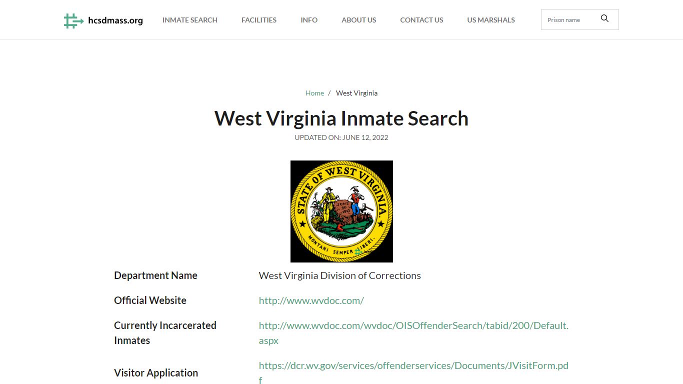 West Virginia Inmate Search – West Virginia Division of Corrections ...